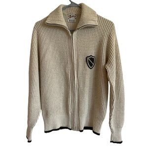 Barclay Vintage Cream Zip-Up Varsity Cardigan, Size S